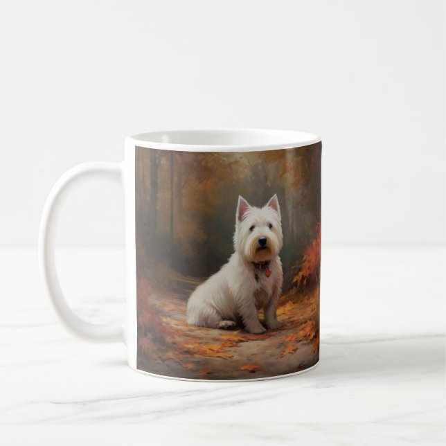 Mug West Highland White Terrier à l'automne Leaves aut (Gauche)