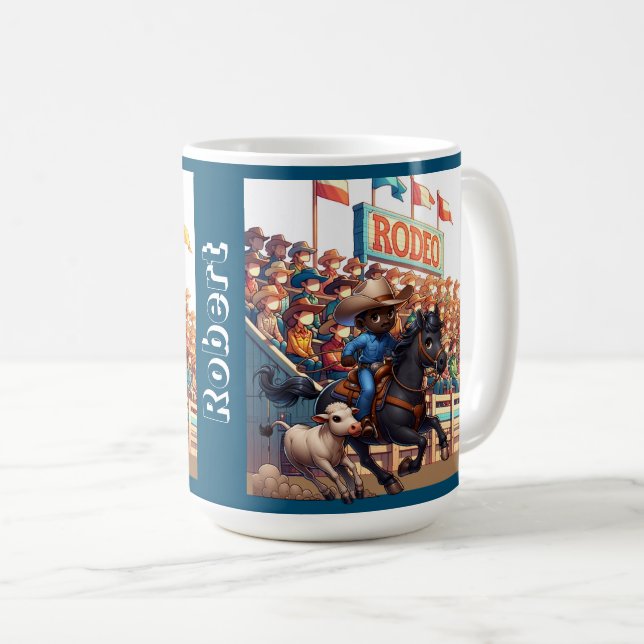 Mug Western Rodeo Cowboy Calf Roping Personnalisé (Devant droit)