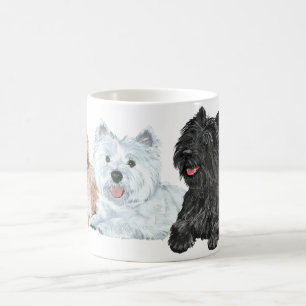 Mug Westie avec deux terriers Cairn