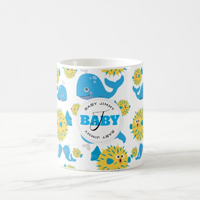 Mug Whale & Blowfish Cartoon Baby Monogram (Centre)