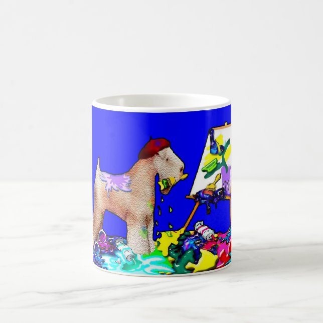 Mug Wheaten Terrier : "Le Peintre" (Bleu) (Centre)