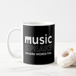 Mug Where Words Fail Music Speed citation w piano keys