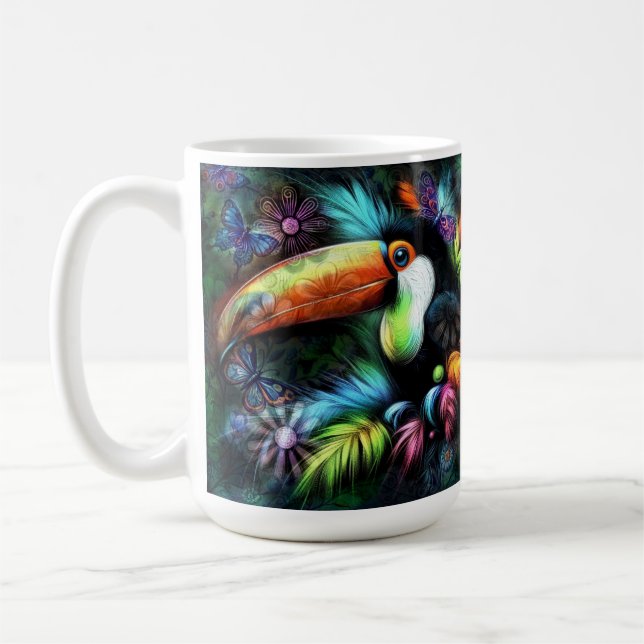 Mug Whimsical Abstrait Toucans Oiseaux Toucans Turquoi (Gauche)