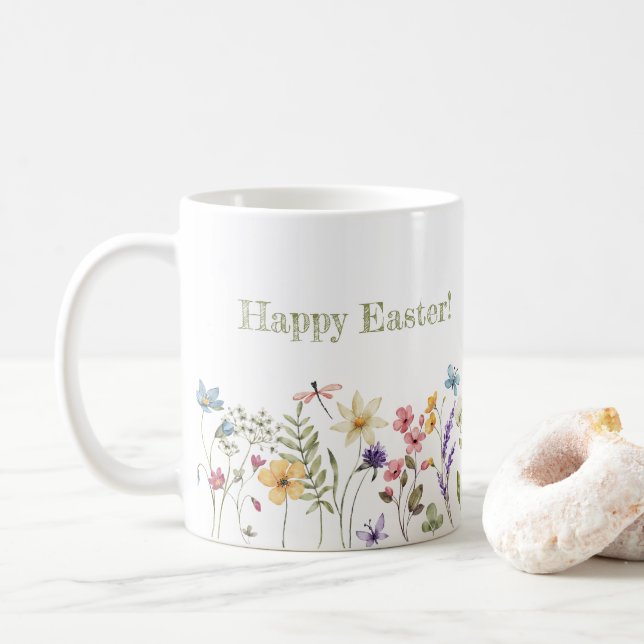 Mug Whimsical Colorful Wildflower Bloom Spring Easter (Avec donut)