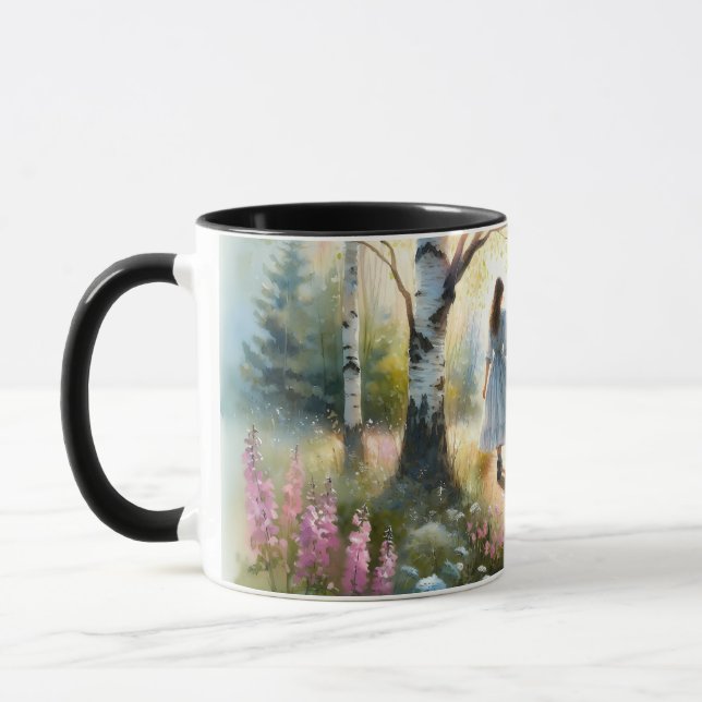 Mug Whimsical Girl Dancing Through Birch Forest (Gauche)