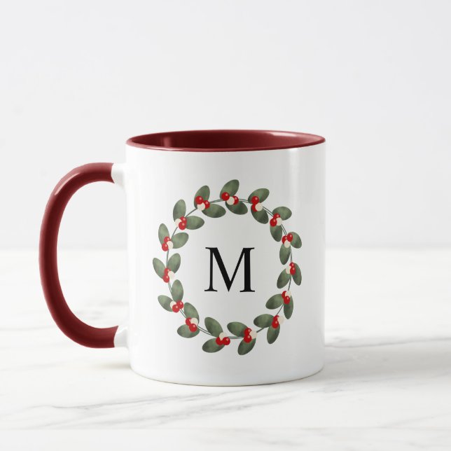 Mug Whimsical Holly Berry Noël Monogramme (Gauche)