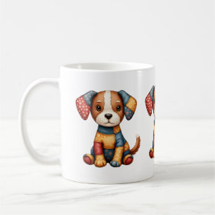 Mug Whimsical Patchwork Puppy Cottagecore Folk Art