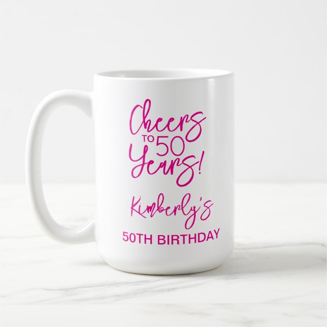 Mug Whimsical Pink Cheers to 50 Years Birthday Classic (Gauche)