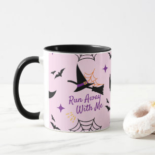 Mug Whimsical "Run Away With Me" Halloween Witch & Bat