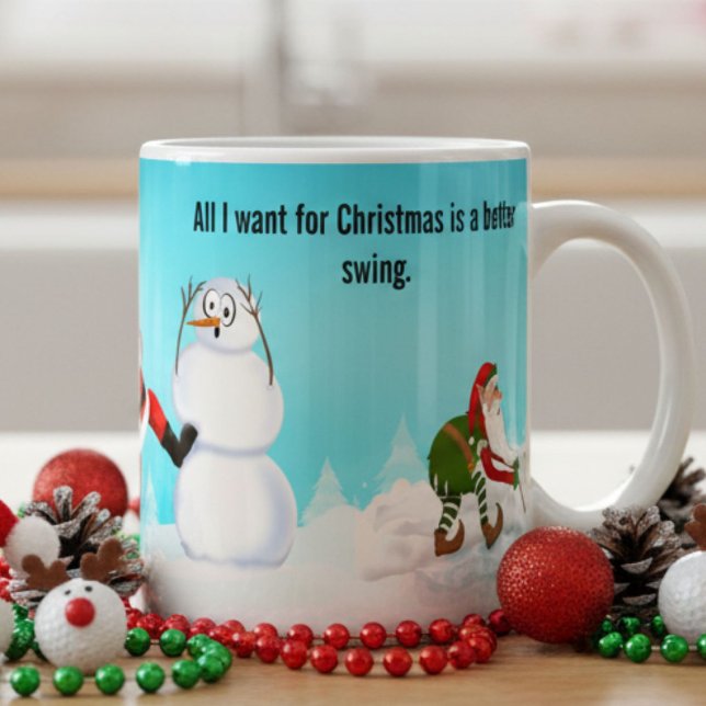 Mug Whimsical Santa Playing Golf, Snowman And Elves  (Créateur téléchargé)