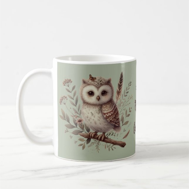 Mug Whimsical Woodland Owl Botanical Illustration (Gauche)