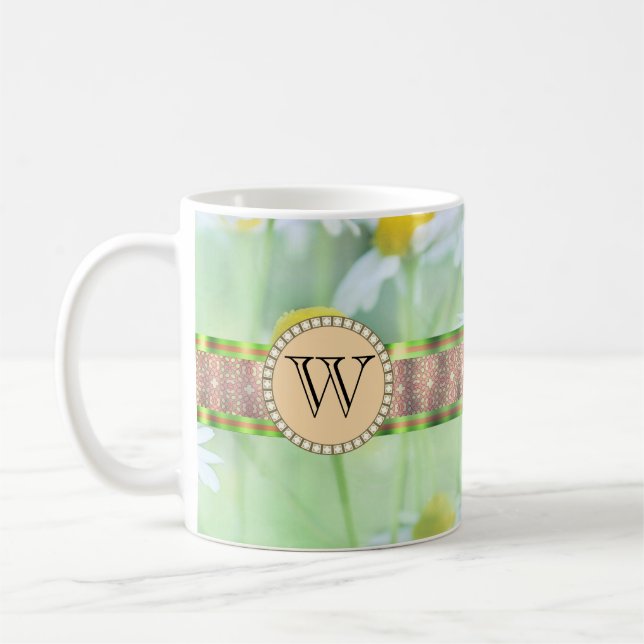 Mug White Daisy's in Green Meadow Monogramme (Gauche)