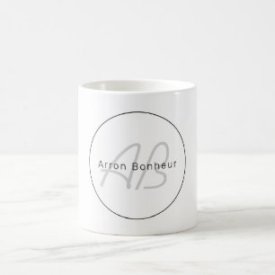 Mug White Grey et Black Cool Name & Monogram