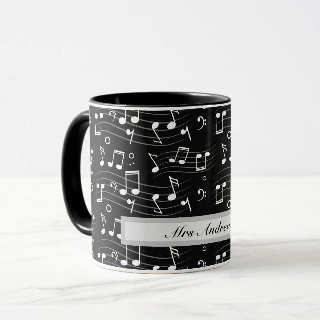 Mug White music notes on black background  (Devant gauche)