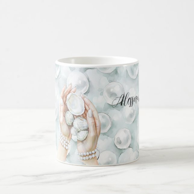 Mug White Ocean Seafoam Blue Shells Pearls (Centre)