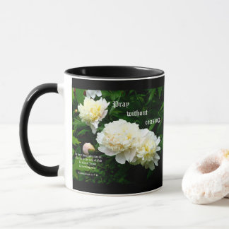 Mug White Peony Trio, 1 Thessaloniciens 5:17-18