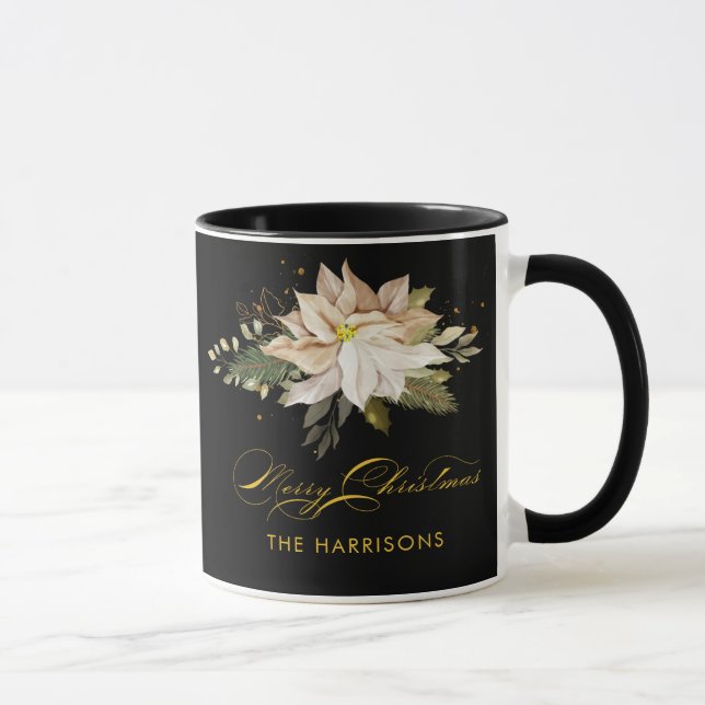 Mug White Poinsettia & Joyeuse calligraphie de Noël (Droite)