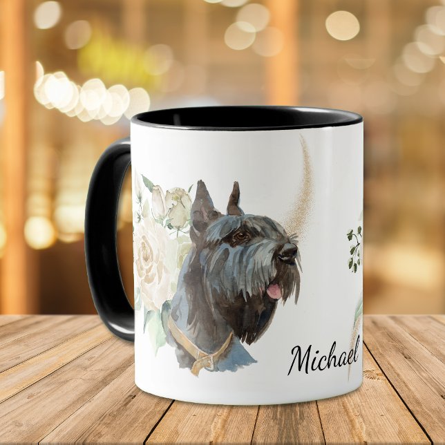 Mug White Rose Bouquet Giant Schnauzer Dog (Créateur téléchargé)