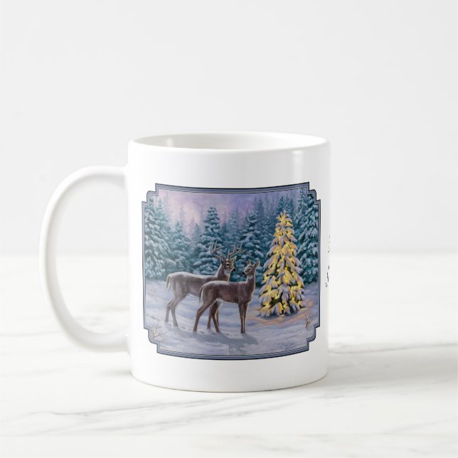 Mug Whitetail Deer & Christmas Tree Scene hivernale (Gauche)