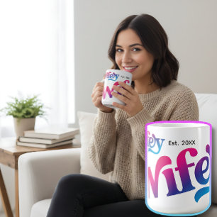 Mug Wifey Couple Mariage Anniversaire personnalisé col