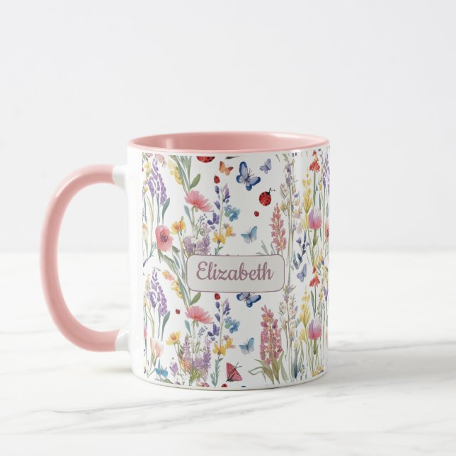 Mug Wildflowers & Pink | Personalized Boho Gift for He (Gauche)