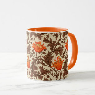 Mug William Morris Anemone, Beige, Brown & Rust Orange