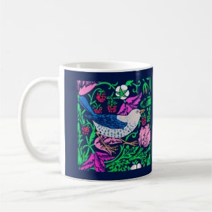 Mug William Morris Bird & Flower Tile, Navy & Fuchsia