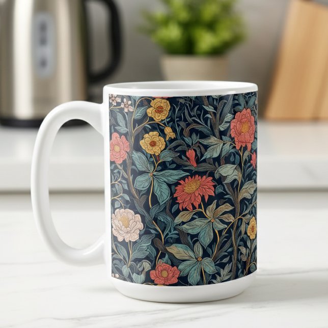 Mug William Morris Blue Teal Arts & Crafts Floral (Créateur téléchargé)