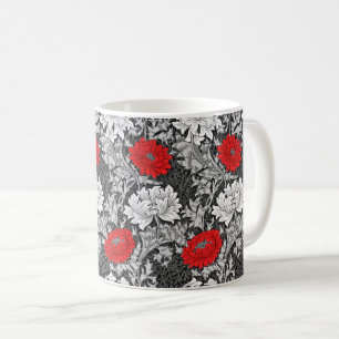 Mug William Morris Chrysanthèmes, gris et rouge