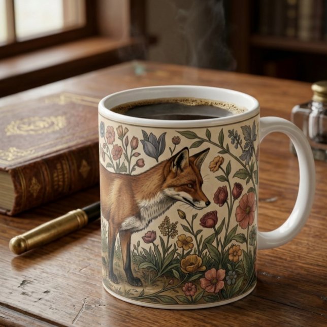 Mug William Morris Inspired Pattern Fox in Flowers (William Morris Inspired Pattern Fox in Flowers Coffee Mug
by Ricaso. Vintage twist on modern mug)
