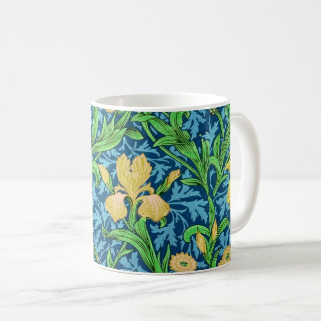 Mug William Morris Irises, jaune et bleu de cobalt (Devant droit)
