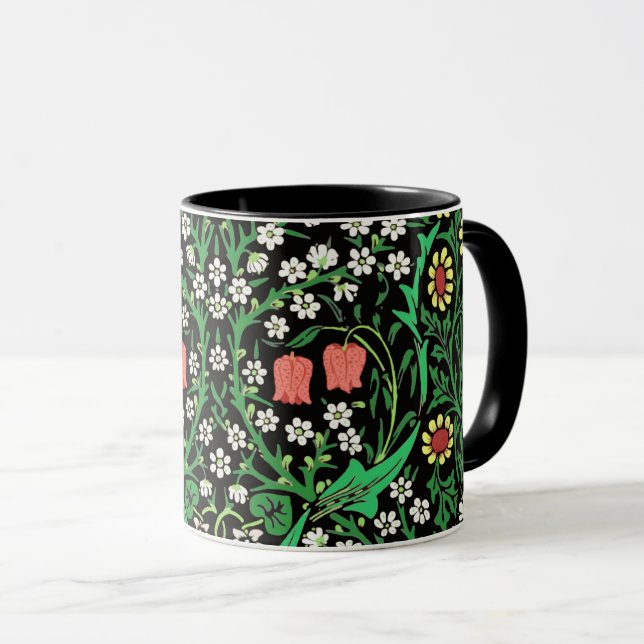 Mug William Morris Jacobean Floral, Arrière - plan noi (Devant droit)