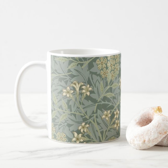 Mug William Morris Jasmine Bleu Vert Art Botanique (Avec donut)