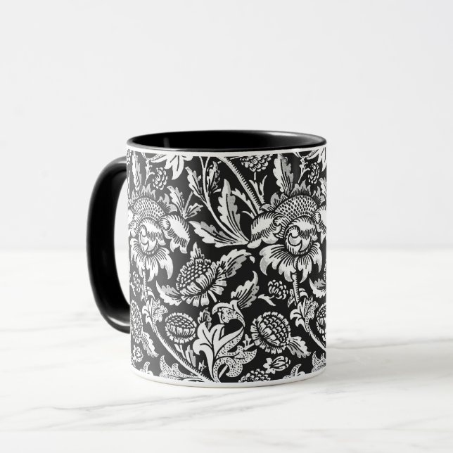 Mug William Morris Sunflowers, noir, blanc et gris (Devant gauche)