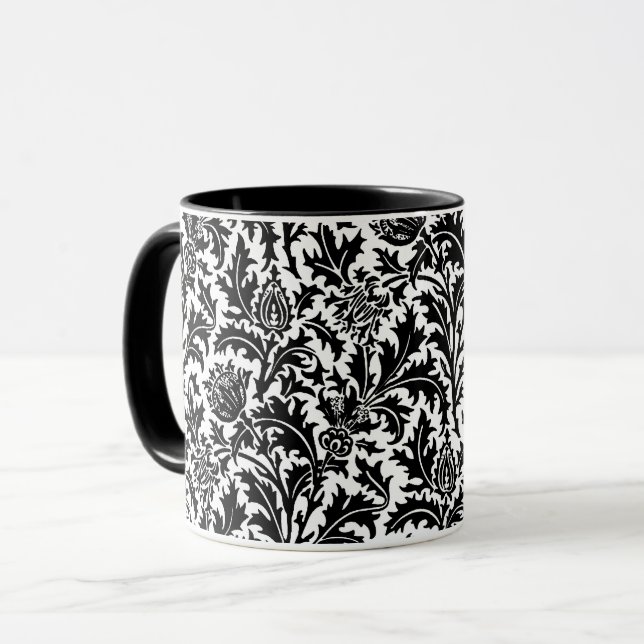 Mug William Morris Thistle Damask, noir sur blanc   (Devant gauche)