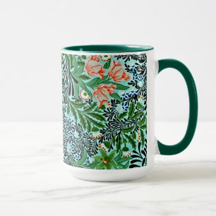Mug William Morris Vintage motif floral rose vert