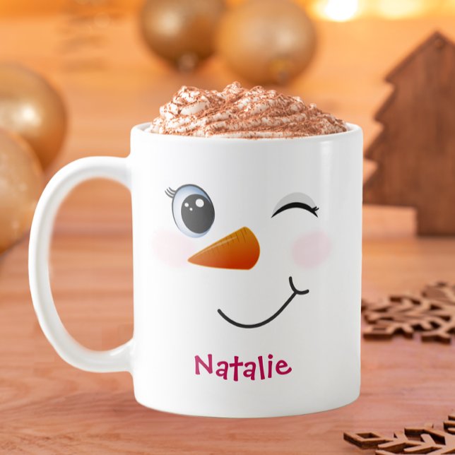 Mug Winking Snowman Boug personnalisé pour les enfants (Cute Silly Snowman Face)