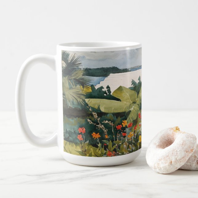 Mug Winslow Homer Flower Garden et Bungalow Bermudes (Avec donut)