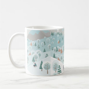 Mug Winter landscape with snow, trees and children on