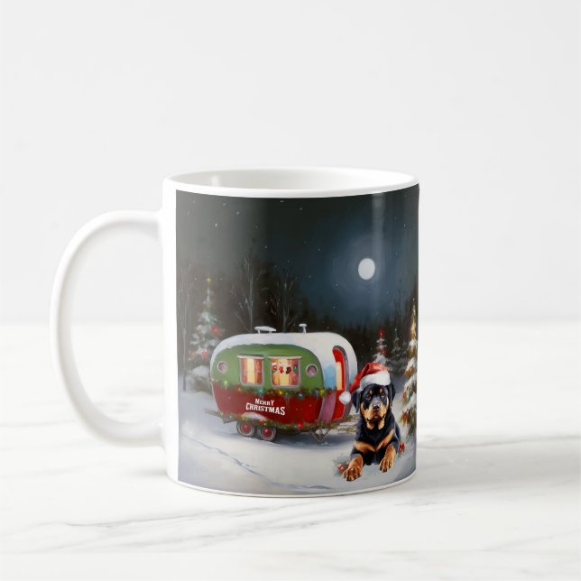Mug Winter Rottweiler Caravan Christmas Adventure (Gauche)
