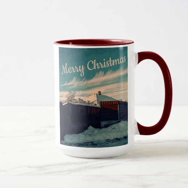 Mug Winter Snow Scene Teal Sky Retro Landscape (Droite)