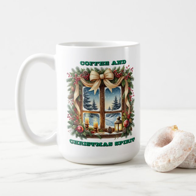 Mug Winter Wonderland Vue à travers une fenêtre décoré (Avec donut)