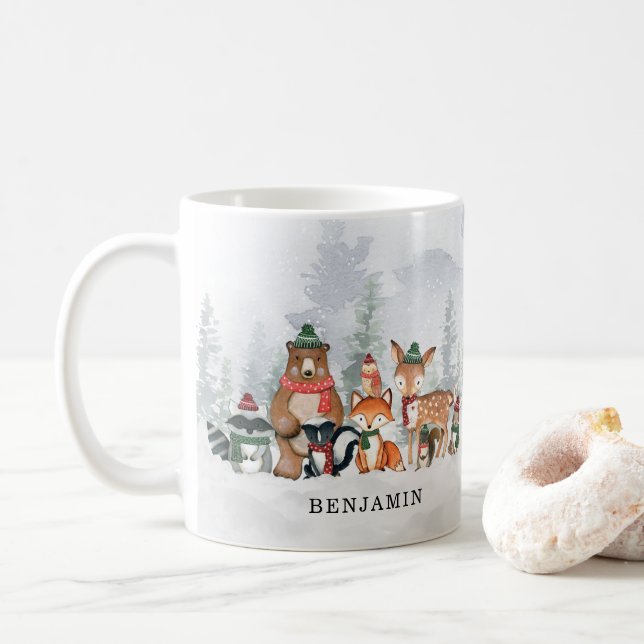 Mug Winter Woodland Forest Animaux Enfants Cadeau de v (Avec donut)