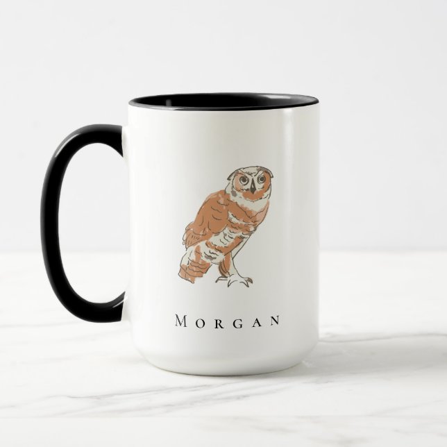 Mug Wise Owl Illustration Personalized Name Custom (Gauche)