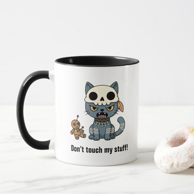 Mug Witch Cat Voodoo Doll Custom Text (Avec donut)