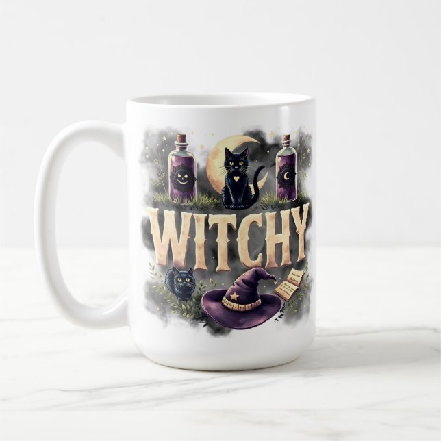 Mug Witchy Cat Halloween Women's Dark Gothic Tshirt (Gauche)