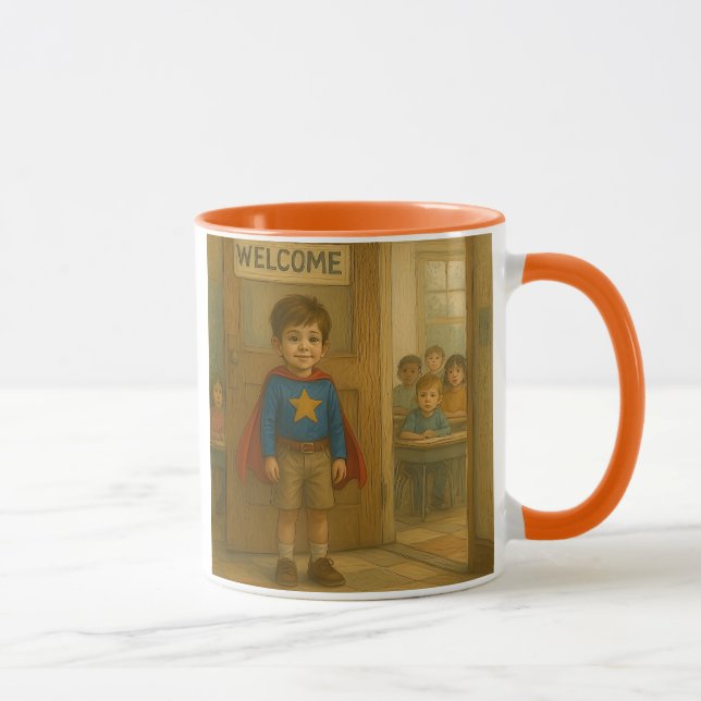 Mug with a boy dressed up as a hero. (Right)