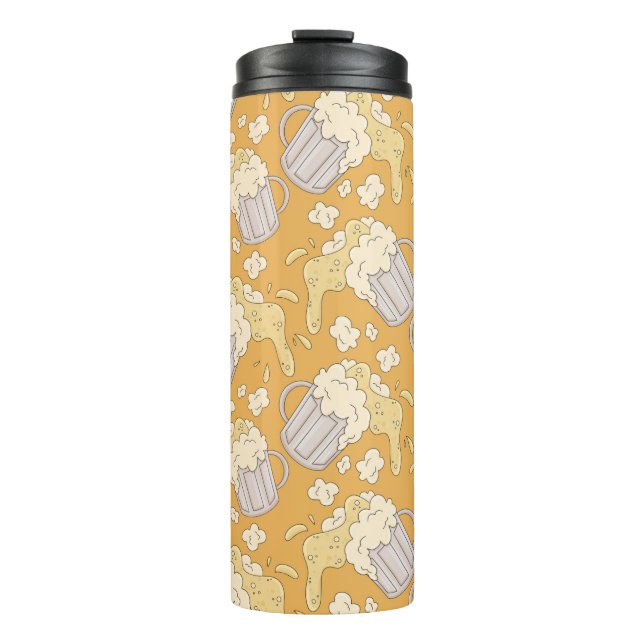 Mug with beer cartoon seamless pattern. Alcohol dr (Front)