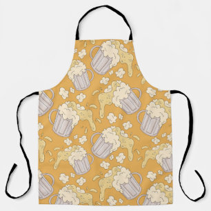 Mug with beer cartoon seamless pattern. Alcohol dr Apron