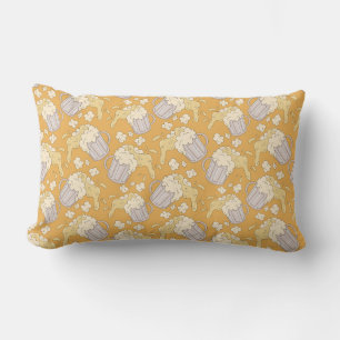 Mug with beer cartoon seamless pattern. Alcohol dr Lumbar Pillow